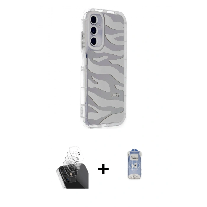 MARSİLYAN™- Galaxy A25 5G Kılıf Ahenk Modern Serisi - Siyah Joko Magic 5D Cam + Şeffaf Kamera Lens Koruma Cam