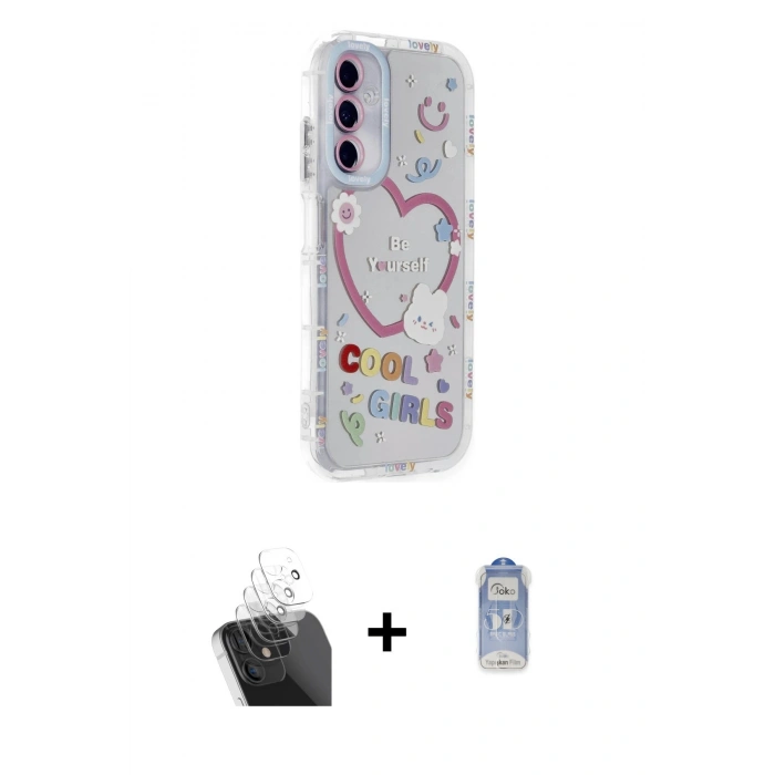 MARSİLYAN™- Galaxy A25 5G Kılıf Ahenk Modern Serisi - Siyah Joko Magic 5D Cam + Şeffaf Kamera Lens Koruma Cam