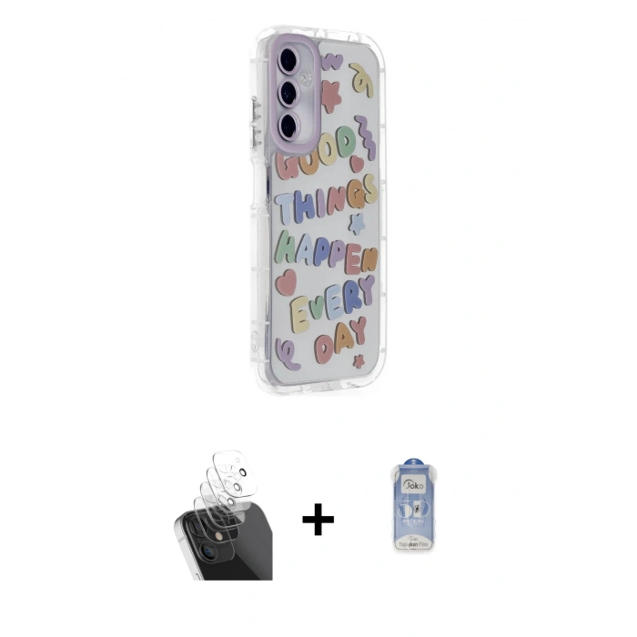 MARSİLYAN™- Galaxy A25 5G Kılıf Ahenk Modern Serisi - Siyah Joko Magic 5D Cam + Şeffaf Kamera Lens Koruma Cam