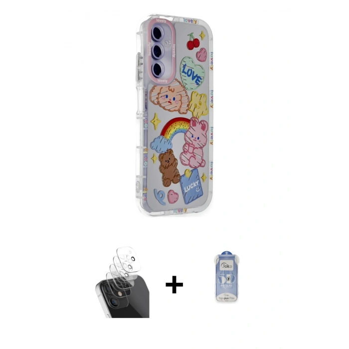 MARSİLYAN™- Galaxy A25 5G Kılıf Ahenk Modern Serisi - Siyah Joko Magic 5D Cam + Şeffaf Kamera Lens Koruma Cam