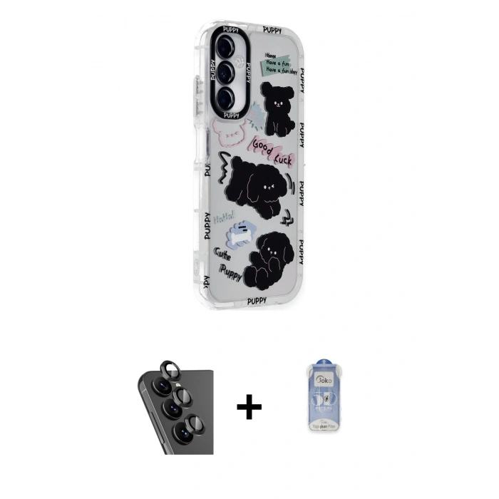 MARSİLYAN™- Galaxy A25 5G Kılıf Ahenk Modern Serisi - Siyah Joko Magic 5D Cam + Valdez Metal Kamera Lens - SH