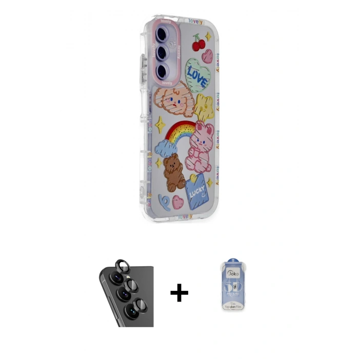 MARSİLYAN™- Galaxy A25 5G Kılıf Ahenk Modern Serisi - Siyah Joko Magic 5D Cam + Valdez Metal Kamera Lens - SH