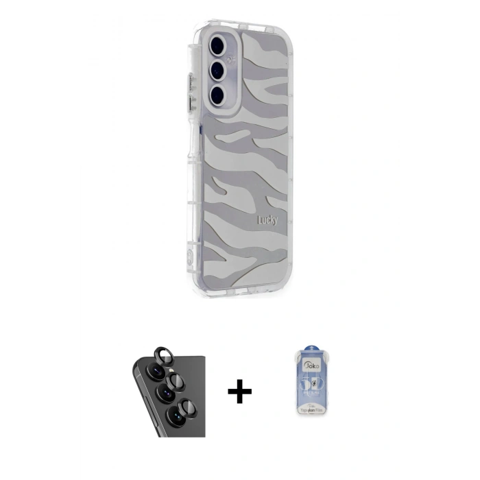 MARSİLYAN™- Galaxy A25 5G Kılıf Ahenk Modern Serisi - Siyah Joko Magic 5D Cam + Valdez Metal Kamera Lens - SH