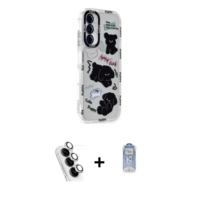 MARSİLYAN™- Galaxy A25 5G Kılıf Ahenk Modern Serisi - Siyah Joko Magic 5D Cam + Valdez Metal Kamera Lens - GS
