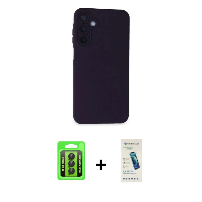 MARSİLYAN™- Galaxy A25 5G Kılıf Ahenk Serisi - Şeffaf Pasifik Cam Ekran Koruyucu + Raze Metal Kamera Lens - SH