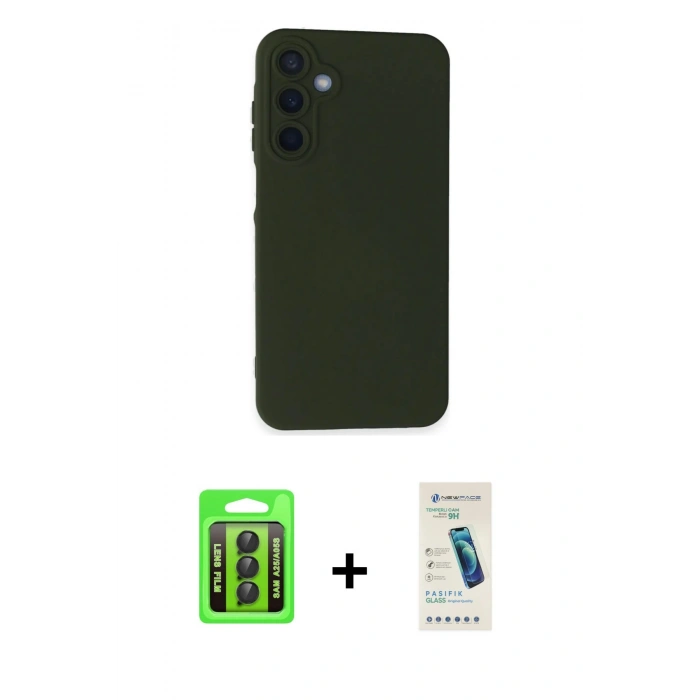 MARSİLYAN™- Galaxy A25 5G Kılıf Ahenk Serisi - Şeffaf Pasifik Cam Ekran Koruyucu + Raze Metal Kamera Lens - SH