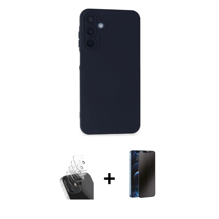 MARSİLYAN™- Galaxy A25 5G Kılıf Ahenk Serisi - Siyah 3D Antistatik Hayalet Cam Ekran Koruyucu + Kamera Lens Koruma Cam - SF