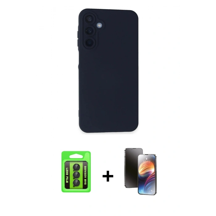 MARSİLYAN™- Galaxy A25 5G Kılıf Ahenk Serisi - Siyah 3D Antistatik Mat Seramik Nano Ekran Koruyucu + Raze Metal Kamera Lens - SH