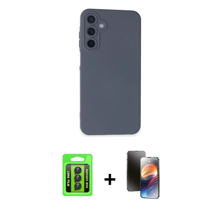 MARSİLYAN™- Galaxy A25 5G Kılıf Ahenk Serisi - Siyah 3D Antistatik Mat Seramik Nano Ekran Koruyucu + Raze Metal Kamera Lens - SH