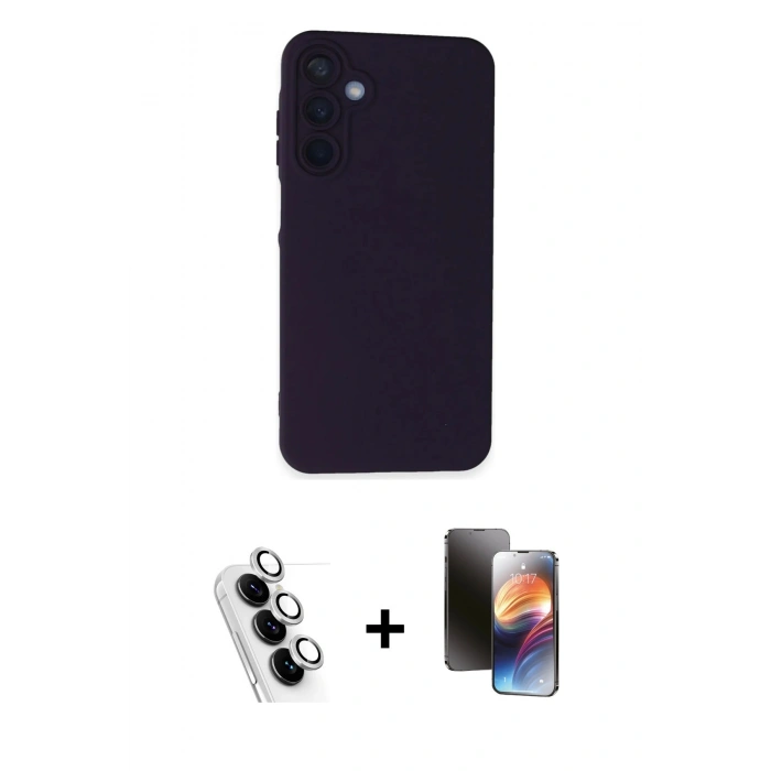 MARSİLYAN™- Galaxy A25 5G Kılıf Ahenk Serisi - Siyah 3D Antistatik Mat Seramik Nano Ekran Koruyucu + Valdez Metal Kamera Lens - GS