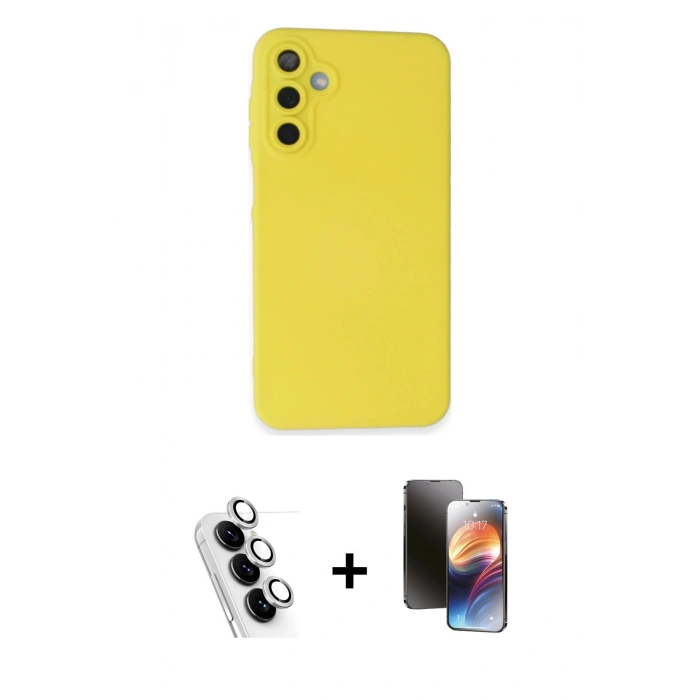 MARSİLYAN™- Galaxy A25 5G Kılıf Ahenk Serisi - Siyah 3D Antistatik Mat Seramik Nano Ekran Koruyucu + Valdez Metal Kamera Lens - GS