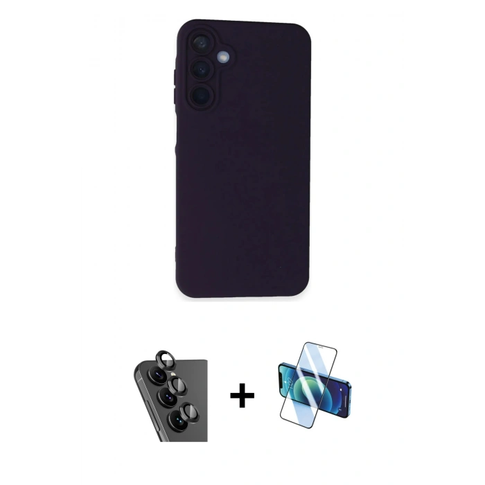 MARSİLYAN™- Galaxy A25 5G Kılıf Ahenk Serisi - Siyah 3D Antistatik Seramik Nano Ekran Koruyucu + Valdez Metal Kamera Lens - SH