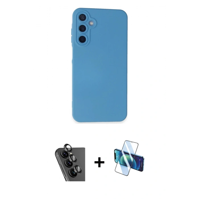 MARSİLYAN™- Galaxy A25 5G Kılıf Ahenk Serisi - Siyah 3D Antistatik Seramik Nano Ekran Koruyucu + Valdez Metal Kamera Lens - SH