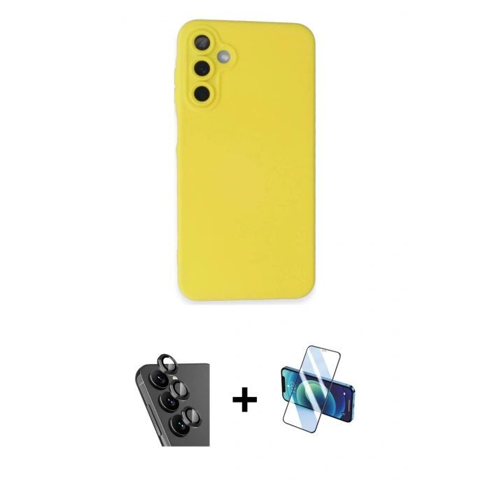 MARSİLYAN™- Galaxy A25 5G Kılıf Ahenk Serisi - Siyah 3D Antistatik Seramik Nano Ekran Koruyucu + Valdez Metal Kamera Lens - SH