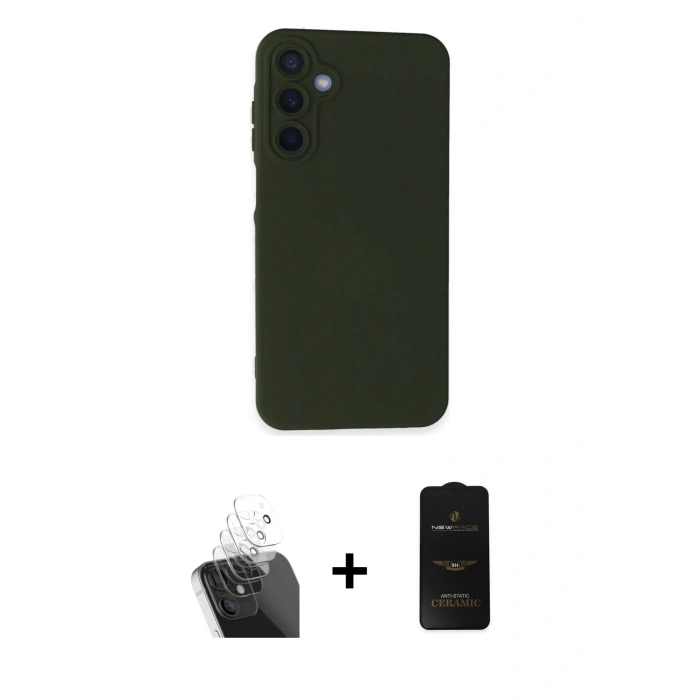 MARSİLYAN™- Galaxy A25 5G Kılıf Ahenk Serisi - Siyah 6D Antistatik Mat Seramik Hayalet Nano Ekran Koruyucu + Kamera Lens Koruma Cam - SF
