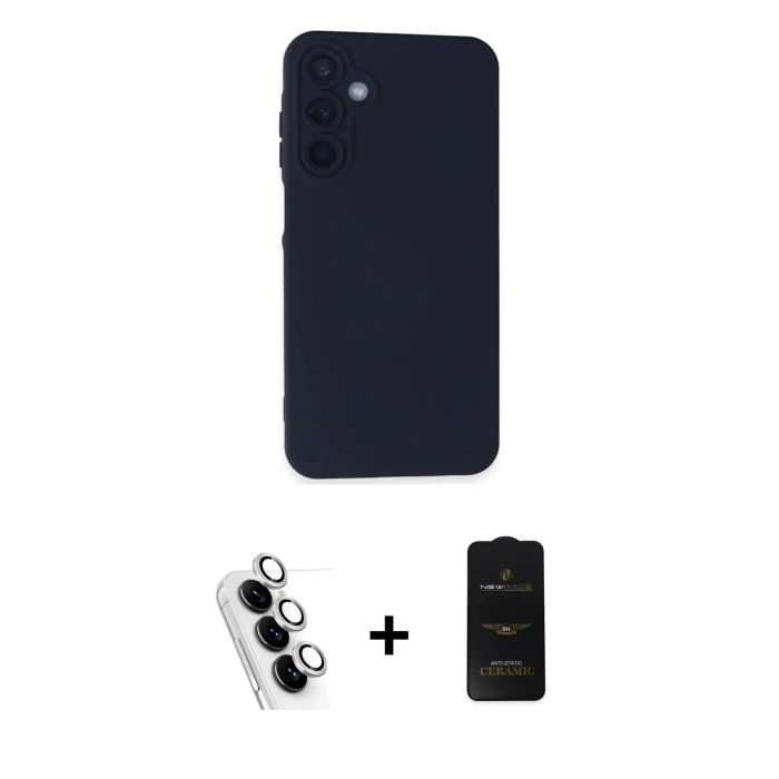 MARSİLYAN™- Galaxy A25 5G Kılıf Ahenk Serisi - Siyah 6D Antistatik Mat Seramik Hayalet Nano Ekran Koruyucu + Valdez Metal Kamera Lens - GS