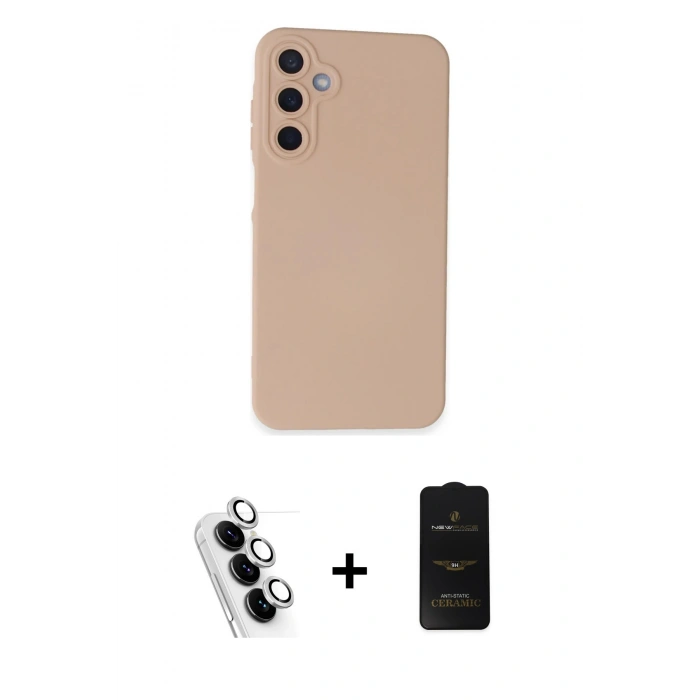 MARSİLYAN™- Galaxy A25 5G Kılıf Ahenk Serisi - Siyah 6D Antistatik Mat Seramik Hayalet Nano Ekran Koruyucu + Valdez Metal Kamera Lens - GS