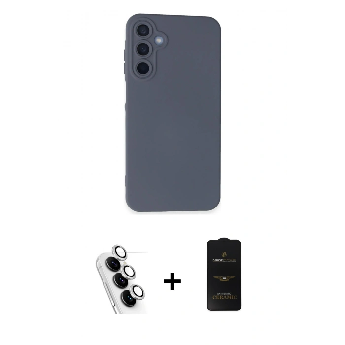 MARSİLYAN™- Galaxy A25 5G Kılıf Ahenk Serisi - Siyah 6D Antistatik Mat Seramik Hayalet Nano Ekran Koruyucu + Valdez Metal Kamera Lens - GS