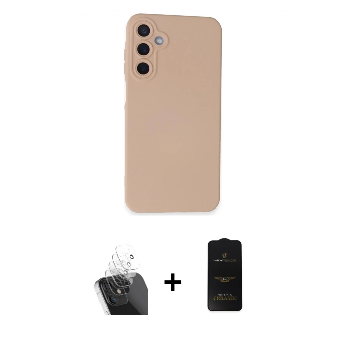 MARSİLYAN™- Galaxy A25 5G Kılıf Ahenk Serisi - Siyah 6D Antistatik Mat Seramik Hayalet Nano Ekran Koruyucu + Kamera Lens Koruma Cam - SF