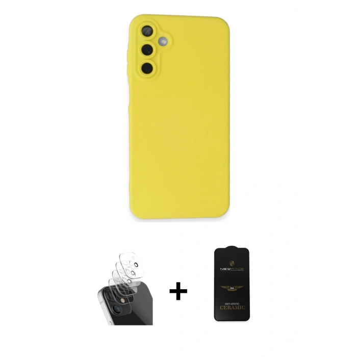 MARSİLYAN™- Galaxy A25 5G Kılıf Ahenk Serisi - Siyah 6D Antistatik Mat Seramik Hayalet Nano Ekran Koruyucu + Kamera Lens Koruma Cam - SF