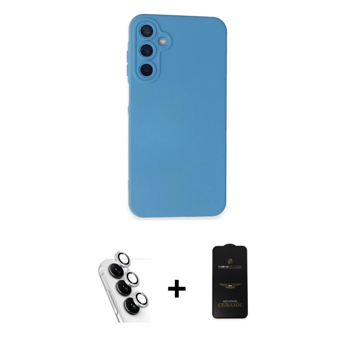 MARSİLYAN™- Galaxy A25 5G Kılıf Ahenk Serisi - Siyah 6D Antistatik Mat Seramik Hayalet Nano Ekran Koruyucu + Valdez Metal Kamera Lens - GS