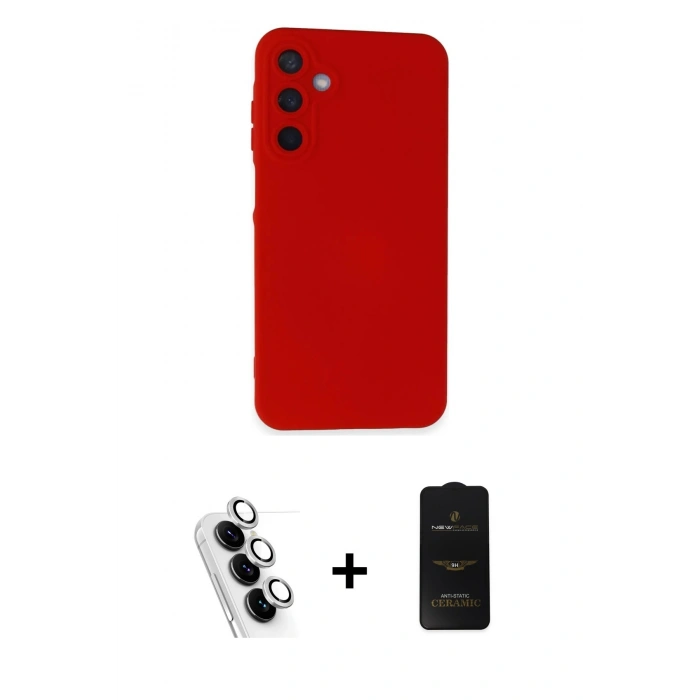 MARSİLYAN™- Galaxy A25 5G Kılıf Ahenk Serisi - Siyah 6D Antistatik Mat Seramik Hayalet Nano Ekran Koruyucu + Valdez Metal Kamera Lens - GS