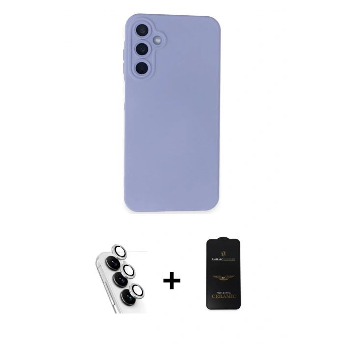MARSİLYAN™- Galaxy A25 5G Kılıf Ahenk Serisi - Siyah 6D Antistatik Mat Seramik Hayalet Nano Ekran Koruyucu + Valdez Metal Kamera Lens - GS