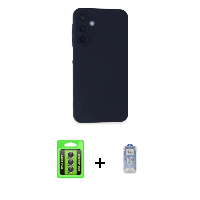 MARSİLYAN™- Galaxy A25 5G Kılıf Ahenk Serisi - Siyah Joko Magic 5D Cam + Raze Metal Kamera Lens - GS