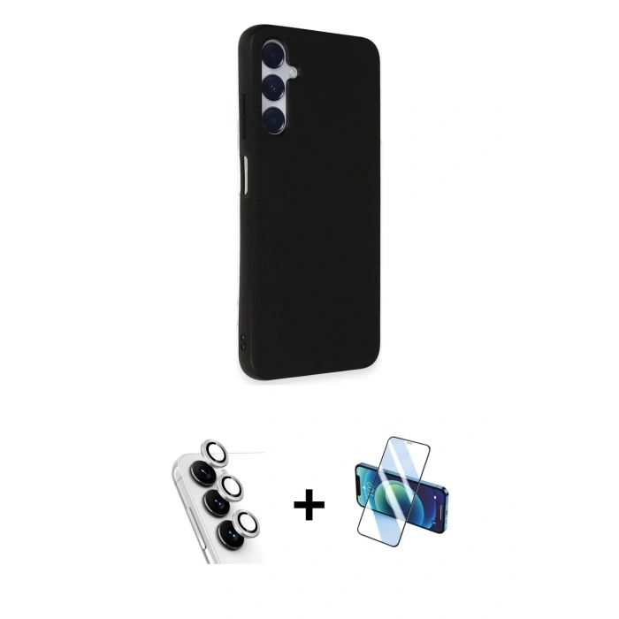 MARSİLYAN™- Galaxy A25 5G Kılıf Akış Asil Koleksiyonu - Siyah 3D Antistatik Cam Ekran Koruyucu + Valdez Metal Kamera Lens - GS