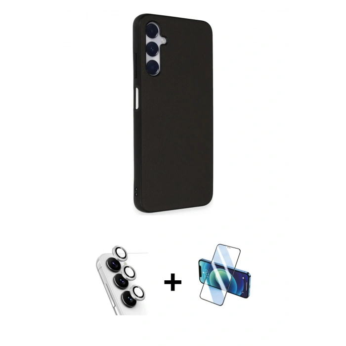 MARSİLYAN™- Galaxy A25 5G Kılıf Akış Asil Koleksiyonu - Siyah 3D Antistatik Cam Ekran Koruyucu + Valdez Metal Kamera Lens - GS