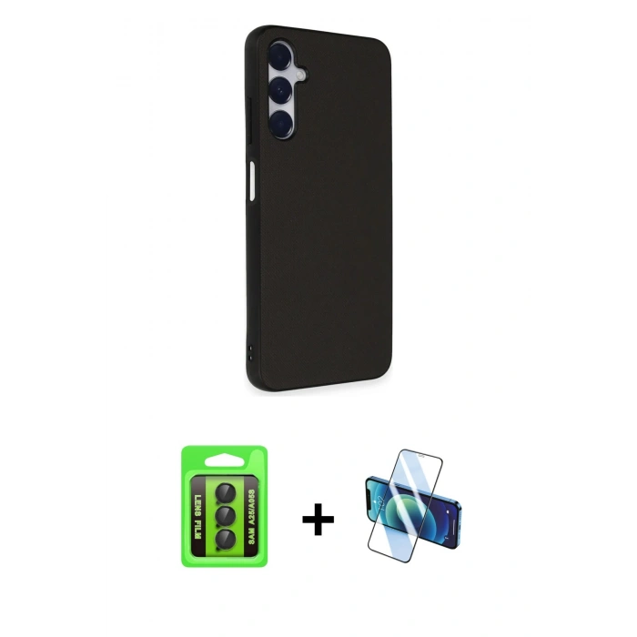 MARSİLYAN™- Galaxy A25 5G Kılıf Akış Asil Koleksiyonu - Siyah 3D Antistatik Cam Ekran Koruyucu + Raze Metal Kamera Lens - SH