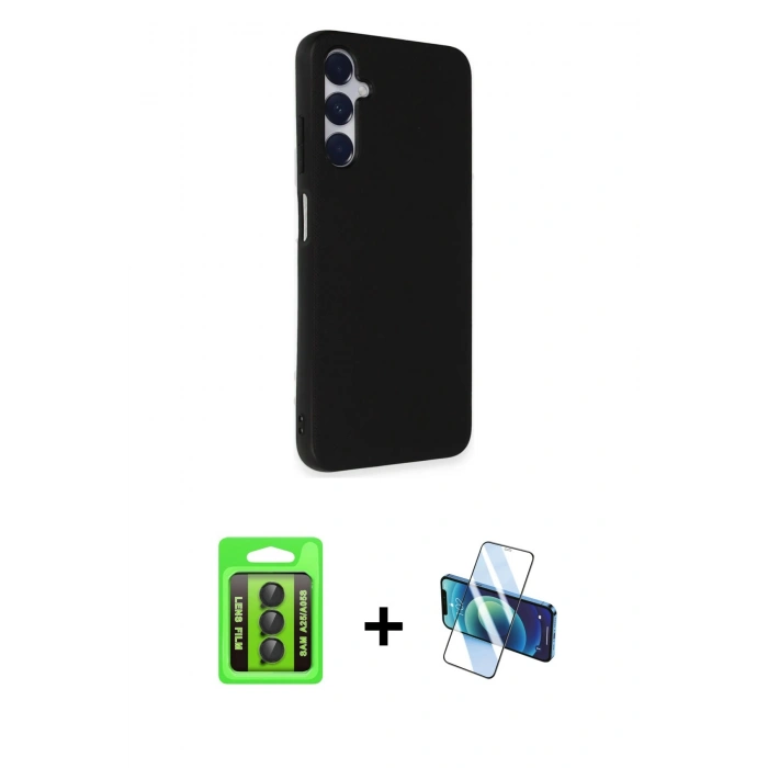 MARSİLYAN™- Galaxy A25 5G Kılıf Akış Asil Koleksiyonu - Siyah 3D Antistatik Cam Ekran Koruyucu + Raze Metal Kamera Lens - SH