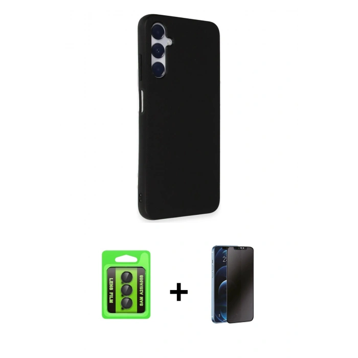 MARSİLYAN™- Galaxy A25 5G Kılıf Akış Asil Koleksiyonu - Siyah 3D Antistatik Hayalet Cam Ekran Koruyucu + Raze Metal Kamera Lens - SH