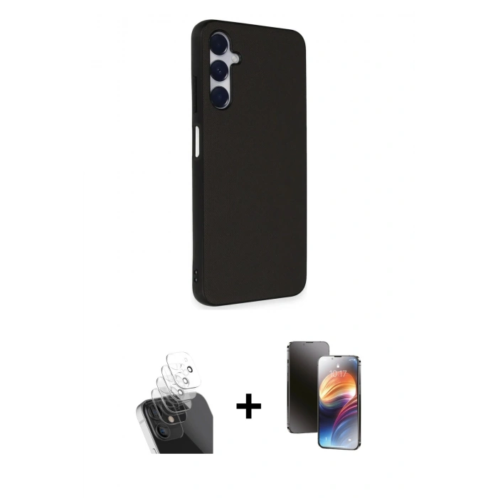 MARSİLYAN™- Galaxy A25 5G Kılıf Akış Asil Koleksiyonu - Siyah 3D Antistatik Mat Seramik Nano Ekran Koruyucu + Şeffaf Kamera Lens Koruma Cam