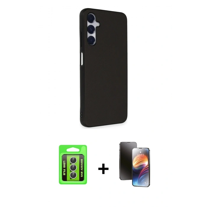 MARSİLYAN™- Galaxy A25 5G Kılıf Akış Asil Koleksiyonu - Siyah 3D Antistatik Mat Seramik Nano Ekran Koruyucu + Raze Metal Kamera Lens - GS