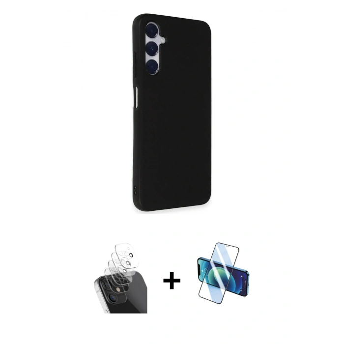 MARSİLYAN™- Galaxy A25 5G Kılıf Akış Asil Koleksiyonu - Siyah 3D Antistatik Seramik Nano Ekran Koruyucu + Kamera Lens Koruma Cam - SF