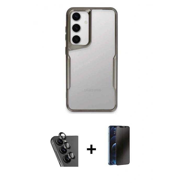 MARSİLYAN™- Galaxy A25 5G Kılıf Akış Çizgi Koleksiyonu - Siyah 3D Antistatik Hayalet Cam Ekran Koruyucu + Valdez Metal Kamera Lens - SH