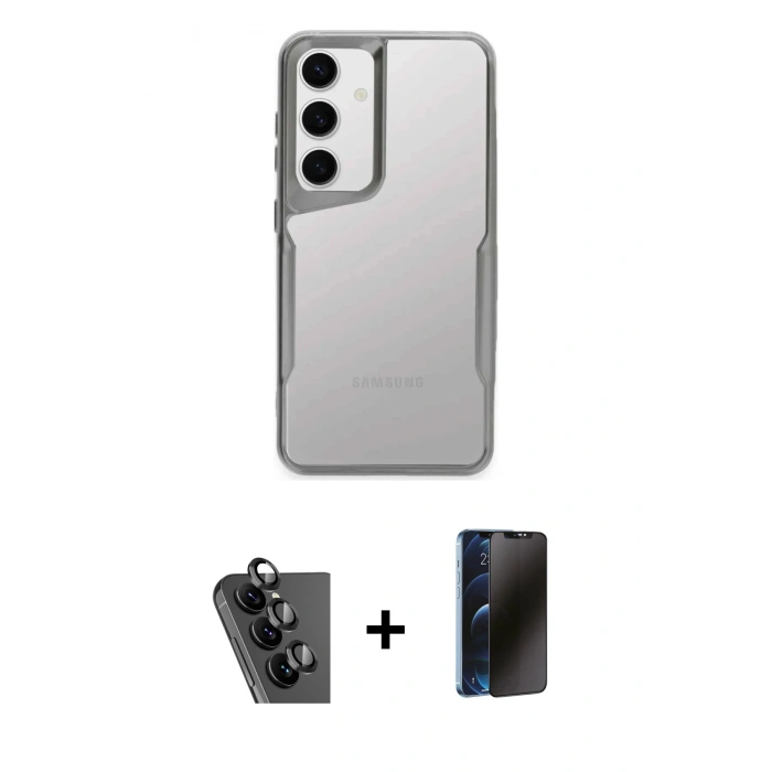MARSİLYAN™- Galaxy A25 5G Kılıf Akış Çizgi Koleksiyonu - Siyah 3D Antistatik Hayalet Cam Ekran Koruyucu + Valdez Metal Kamera Lens - SH