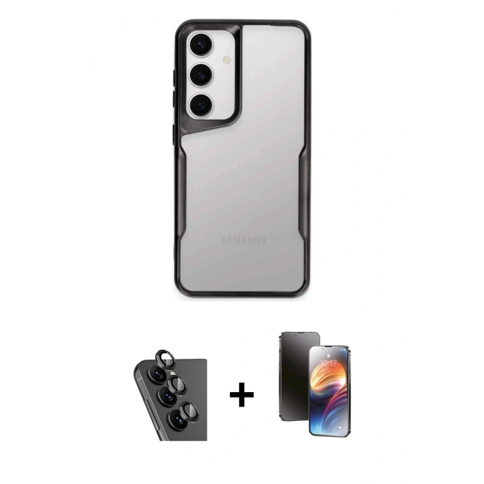 MARSİLYAN™- Galaxy A25 5G Kılıf Akış Çizgi Koleksiyonu - Siyah 3D Antistatik Mat Seramik Nano Ekran Koruyucu + Valdez Metal Kamera Lens - SH