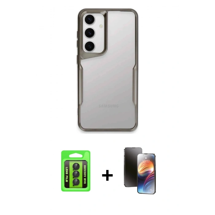MARSİLYAN™- Galaxy A25 5G Kılıf Akış Çizgi Koleksiyonu - Siyah 3D Antistatik Mat Seramik Nano Ekran Koruyucu + Raze Metal Kamera Lens - SH