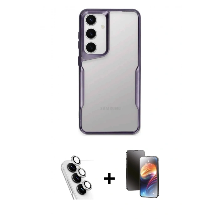 MARSİLYAN™- Galaxy A25 5G Kılıf Akış Çizgi Koleksiyonu - Siyah 3D Antistatik Mat Seramik Nano Ekran Koruyucu + Valdez Metal Kamera Lens - GS
