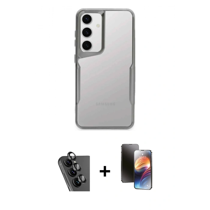 MARSİLYAN™- Galaxy A25 5G Kılıf Akış Çizgi Koleksiyonu - Siyah 3D Antistatik Mat Seramik Nano Ekran Koruyucu + Valdez Metal Kamera Lens - SH
