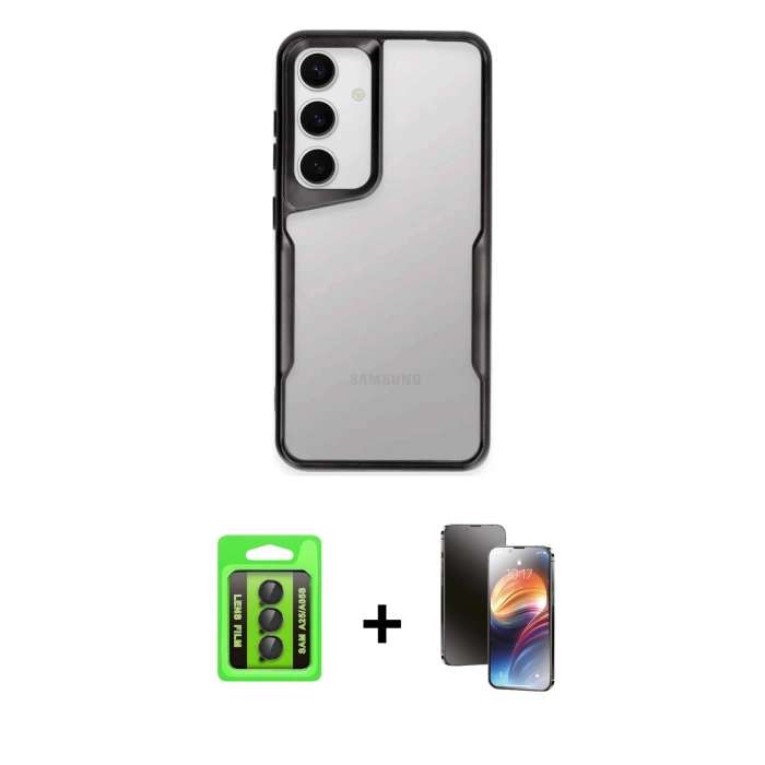 MARSİLYAN™- Galaxy A25 5G Kılıf Akış Çizgi Koleksiyonu - Siyah 3D Antistatik Mat Seramik Nano Ekran Koruyucu + Raze Metal Kamera Lens - SH