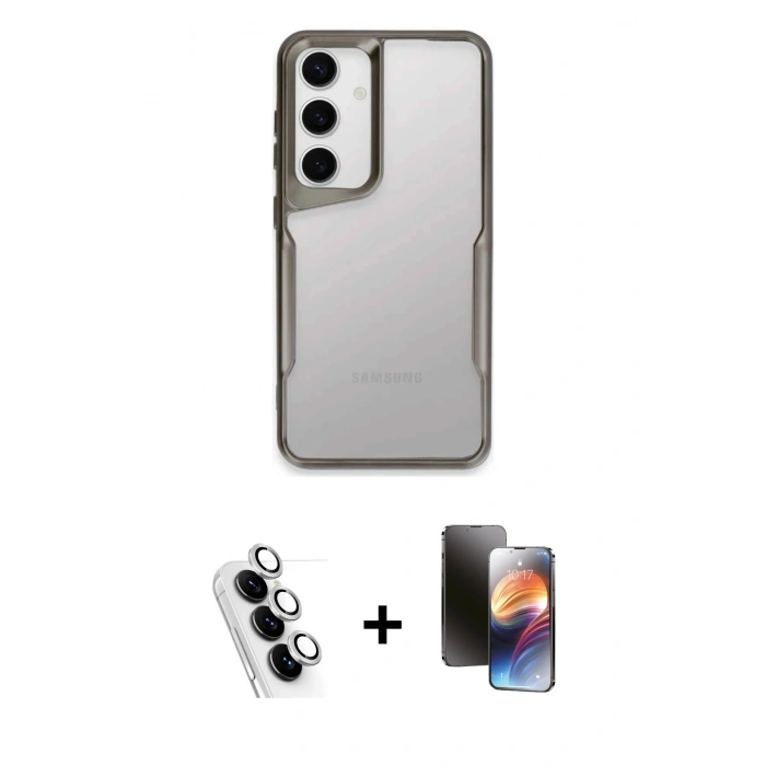 MARSİLYAN™- Galaxy A25 5G Kılıf Akış Çizgi Koleksiyonu - Siyah 3D Antistatik Mat Seramik Nano Ekran Koruyucu + Valdez Metal Kamera Lens - GS