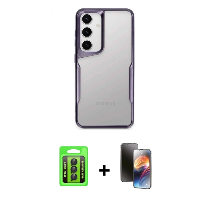 MARSİLYAN™- Galaxy A25 5G Kılıf Akış Çizgi Koleksiyonu - Siyah 3D Antistatik Mat Seramik Nano Ekran Koruyucu + Raze Metal Kamera Lens - SH