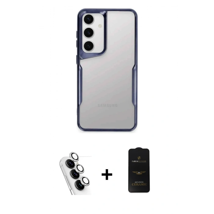 MARSİLYAN™- Galaxy A25 5G Kılıf Akış Çizgi Koleksiyonu - Siyah 6D Antistatik Mat Seramik Hayalet Nano Ekran Koruyucu + Valdez Metal Kamera Lens - GS