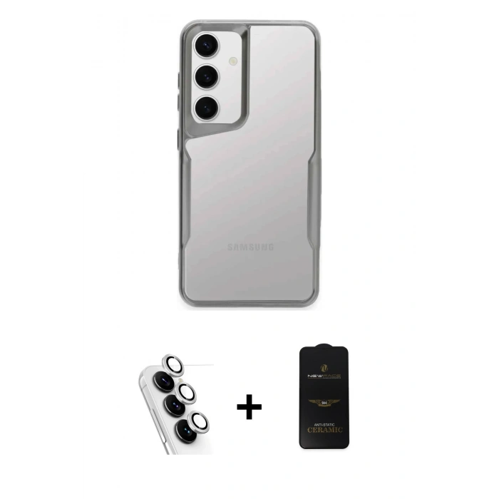 MARSİLYAN™- Galaxy A25 5G Kılıf Akış Çizgi Koleksiyonu - Siyah 6D Antistatik Mat Seramik Hayalet Nano Ekran Koruyucu + Valdez Metal Kamera Lens - GS