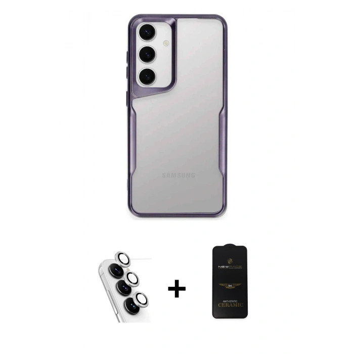 MARSİLYAN™- Galaxy A25 5G Kılıf Akış Çizgi Koleksiyonu - Siyah 6D Antistatik Mat Seramik Hayalet Nano Ekran Koruyucu + Valdez Metal Kamera Lens - GS