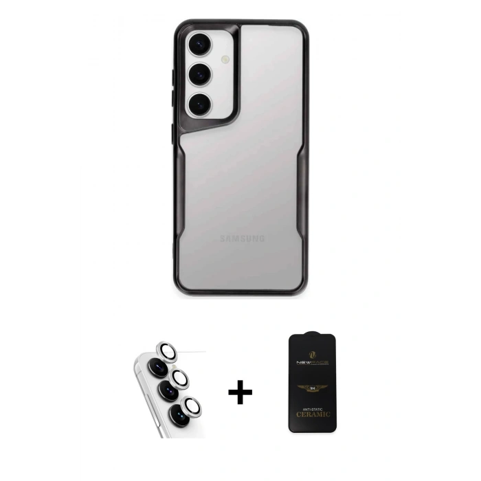 MARSİLYAN™- Galaxy A25 5G Kılıf Akış Çizgi Koleksiyonu - Siyah 6D Antistatik Mat Seramik Hayalet Nano Ekran Koruyucu + Valdez Metal Kamera Lens - GS