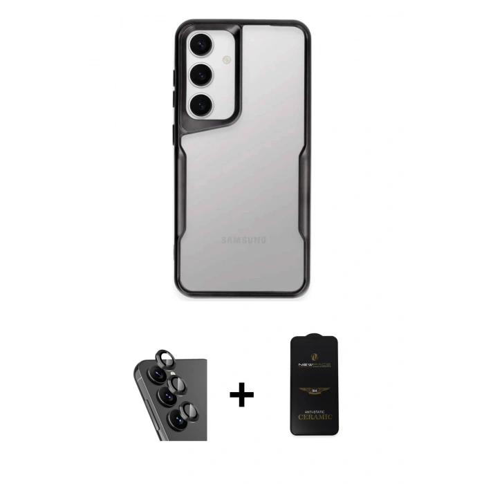 MARSİLYAN™- Galaxy A25 5G Kılıf Akış Çizgi Koleksiyonu - Siyah 6D Antistatik Mat Seramik Hayalet Nano Ekran Koruyucu + Valdez Metal Kamera Lens - SH